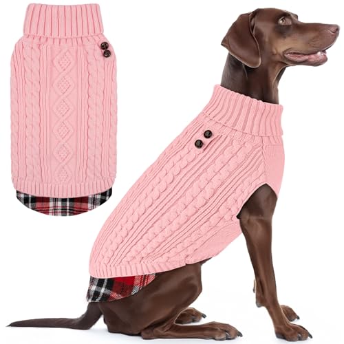 Dog Sweater for Large Dogs Turtleneck Thick Knit Pullover (3XL (60-80lbs) / 5# Pink)