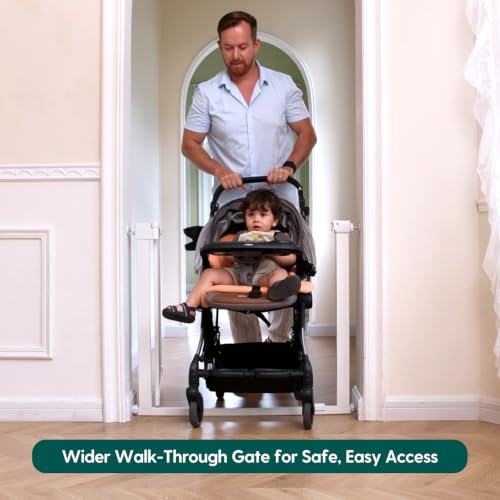 36 56" Extra Wide Baby Gate for Stairs No Drilling (White / 36-56"W, 30"H)