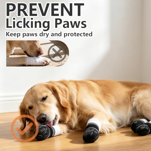 Non Slip Dog Socks for Hardwood Floors to Prevent Licking Paw XL (X-Large(6 Pack) / Black)
