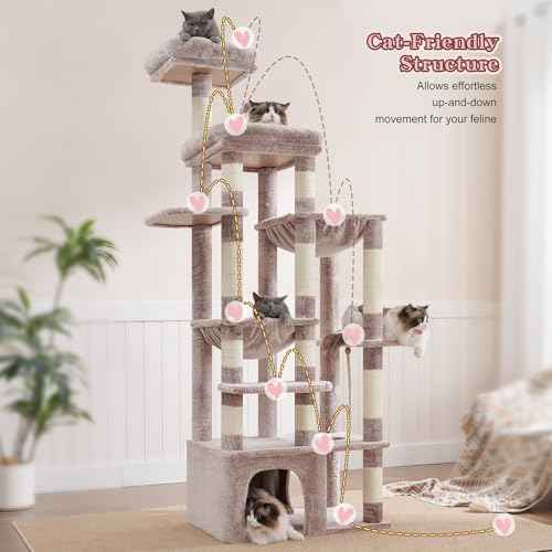 Cat Tree, 71-Inch Tall Cat Tower for Large Maine Coon Cats HCT037MU (Rosy Brown / XL)
