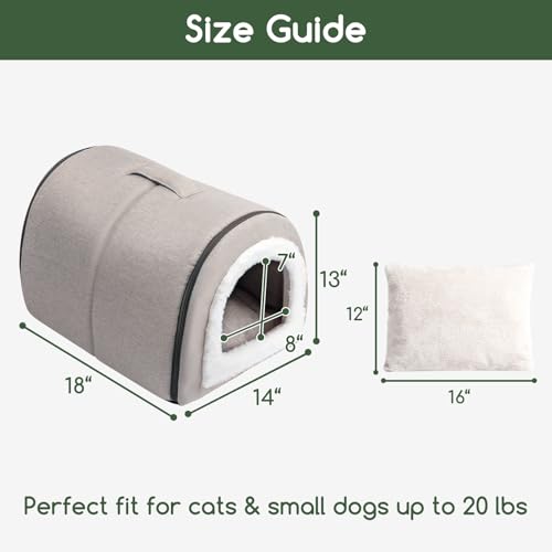 Cat Bed Cave for Indoor Cats for Pets up to 20 lbs (Gray Arched Cave)