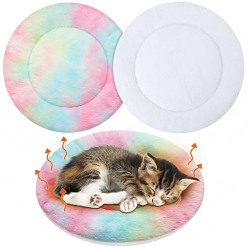 2 Pack Self Heating Cat Pad Self Heating Cat Bed Machine Washable Heat Pet Mat Reversible Body Thermal Warm Round Dog Bed Crate Blanket for Feral and Indoor Cats (12'' / Tie Dye)