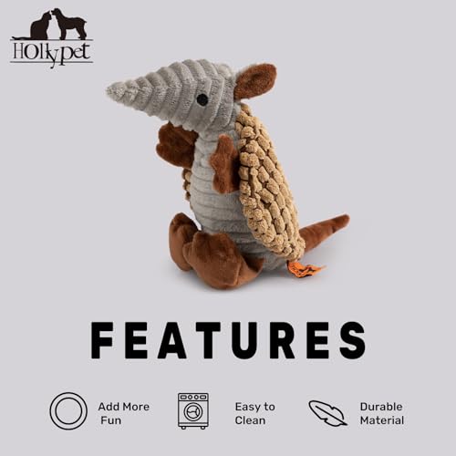 Armadillo Squeaky Dog Toys for Medium Large Dogs (10 IN / Light Brown)