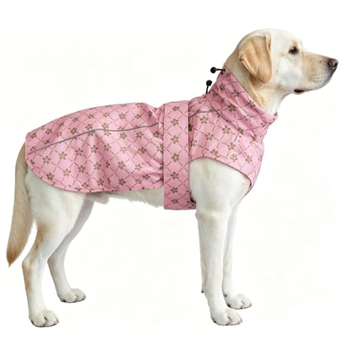 Adjustable Waterproof Dog Raincoat for Dogs (Gold Cheery Blossoms Pink / X-Large(37-55lb))