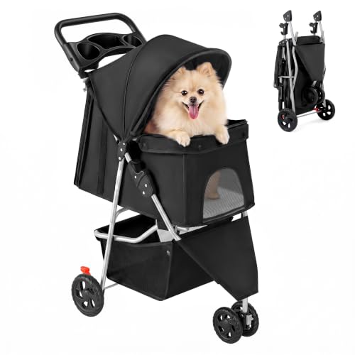 3 Wheels Pet Stroller for Dogs and Cats (Black / 29"x18"x 39")