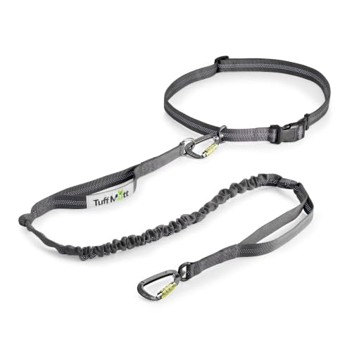 Waist Hands Free Dog Leash for Walking Running Hiking (Carabiner/Gray)