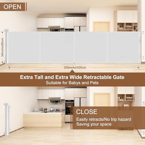 200 inch Reinforced Retractable Baby Gates 37 inch Tall (White / 37" Tall x 200" Wide)