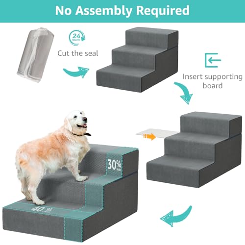 Large Dog Stairs for High Beds (Grey / 3 Steps (18" High))