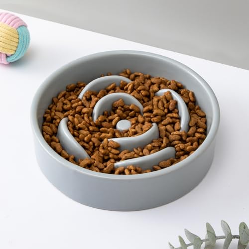 6'' Ceramic Slow Feeder Dog Bowls (6 inch / Grey)
