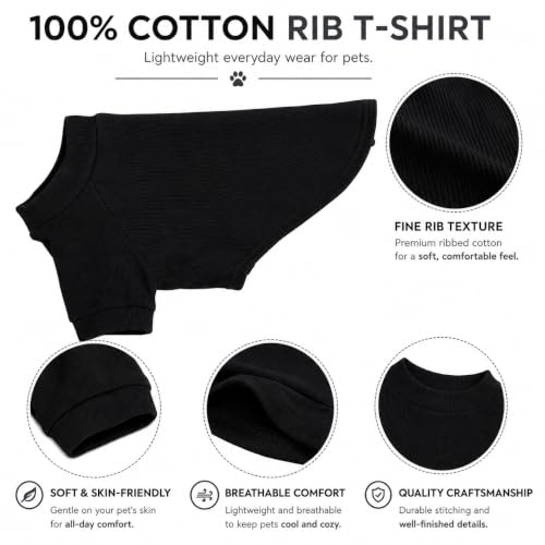 Ribbed Dog T Shirt Cotton Knitted Dog Sweaters for All Season Pet T (XS (for Mini Dog) / Black)