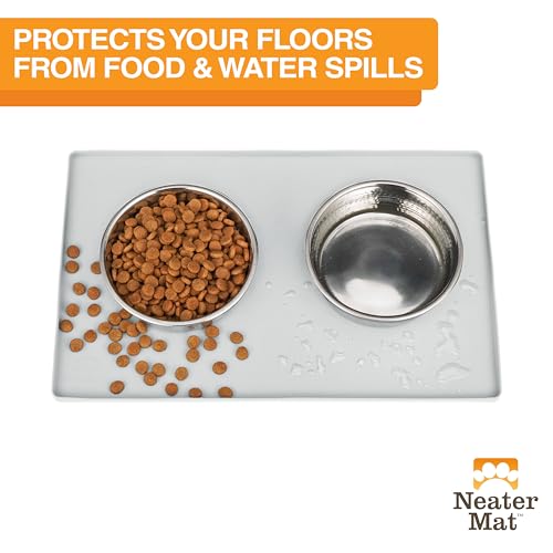 Neater Mat Pet Mats for Food and Water (19"L x 12"W / Light Gray)