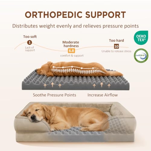 Waterproof Orthopedic Dog Beds for Extra Large Dog (53.0"L x 42.0"W x 8.5"Th / Light Brown)