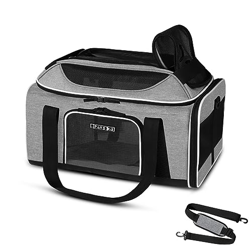 Top Expandable Small Pet Carrier 17"x12"x8.5" Airline Approved (17.0"L x 12.0"W x 8.5"H / Grey)