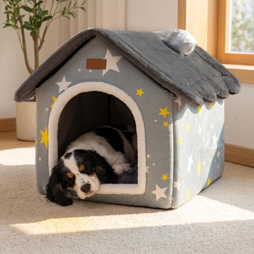 Dog House Indoor Portable Puppy Cave Cat Nest Kennel Pet Bed (Grey / M:Size fits 7.5kg/17lbs (Pets))