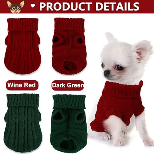 2 Pack Dog Sweaters for Small Dogs (Small / Dark green-Wine red)