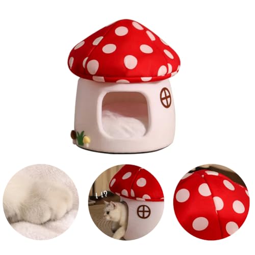 Mushroom Shape Cat House Cow Shape Cats Cave Bed Semi (Red Mushroom / Onesize)
