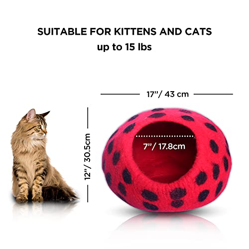 Premium Felt Cat Cave Bed (Red Polka)