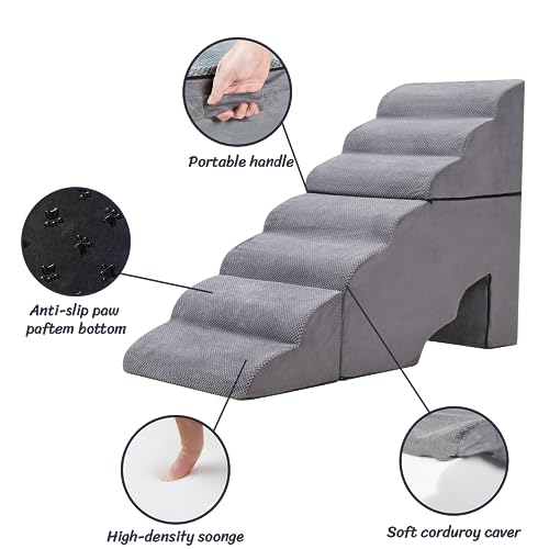 7 Step 33D Foam Dog Stair for High Beds 32 inches Tall (Grey 32" H)