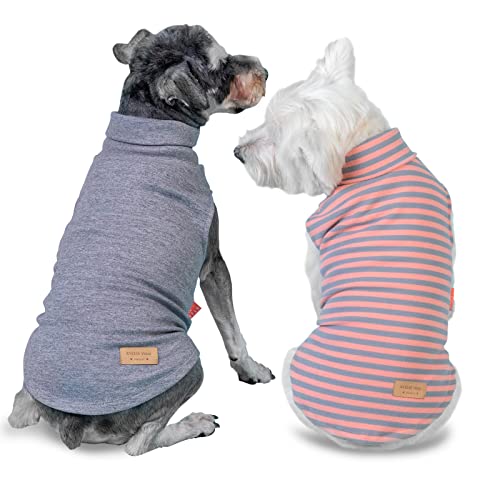 2Pack Dog Sweater for Small Dogs Soft Pet Coats Fleece Sweatshirt (Large (12-18lbs) / 3# Stripe+Grey)
