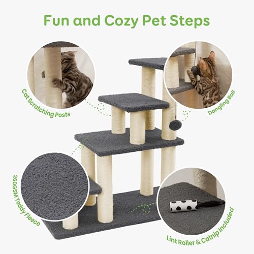 Dog Stairs & Cat Scratching Post Pet Steps for High Bed Couch (4-Steps)