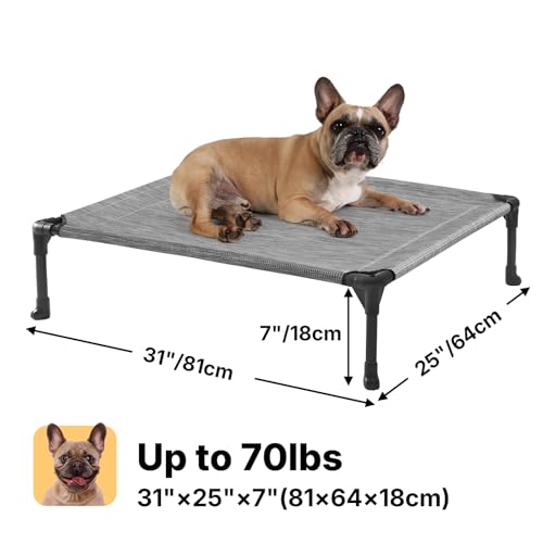 Outdoor Elevated Dog Bed for Medium Dogs (32.0"L x 25.0"W x 7.0"Th / Black Silver)