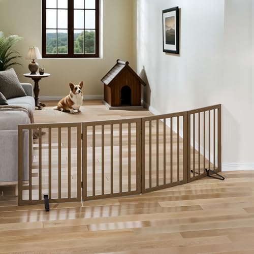 Dog Gate for Stairs (Black Walnut / 4 Panel - 74 inches Wide)