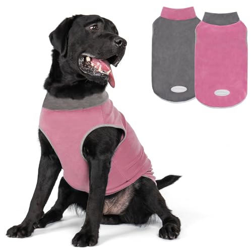 2 Pack Fleece Dog Sweater Pullover Lightweight Reflective Jacket (XX-Large / Grey & Pink)