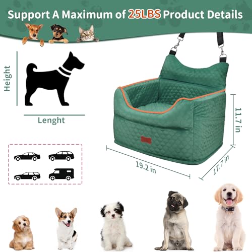 Dog Car Seat for Small Dogs Up to 25 lbs with 6 (Green)