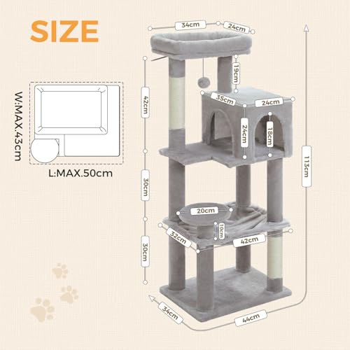 44.5" Cat Tree with Metal Hammock (Grey / 44.5in)