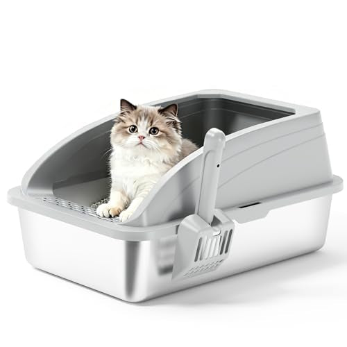 Stainless Steel Cat Litter Box with Lid (Grey)