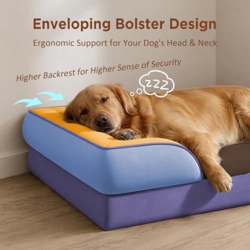 Orthopedic Dog Bed for Extra Large Dogs with Bolster (45.0"L x 35.0"W x 8.5"Th / Honey Lavender)