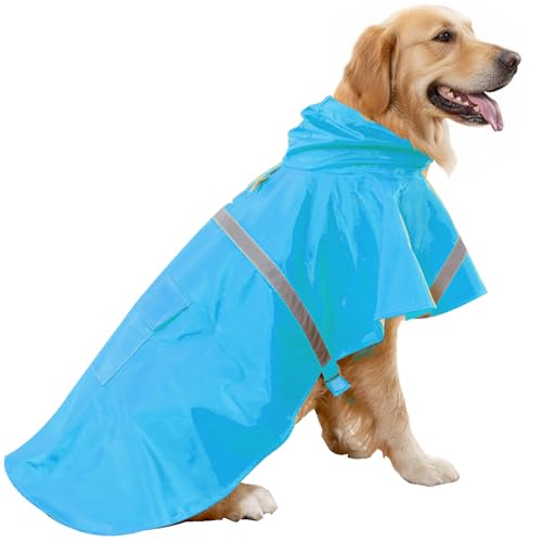 Dog Raincoats with Reflective Strip Hoodie (C3-Lake Blue / 16A (20-30 lbs))