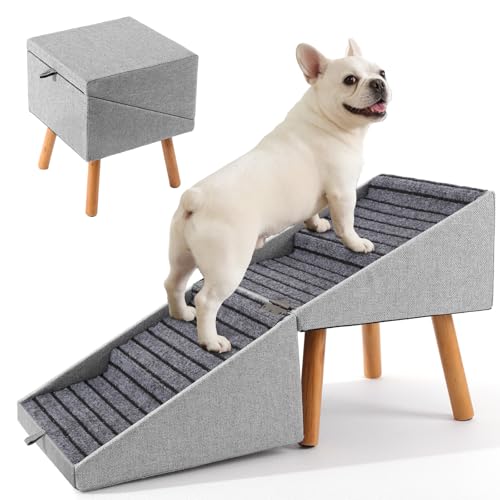 17" H Split Ottoman Dog Ramp for Couch (17.13" H- Light Grey)