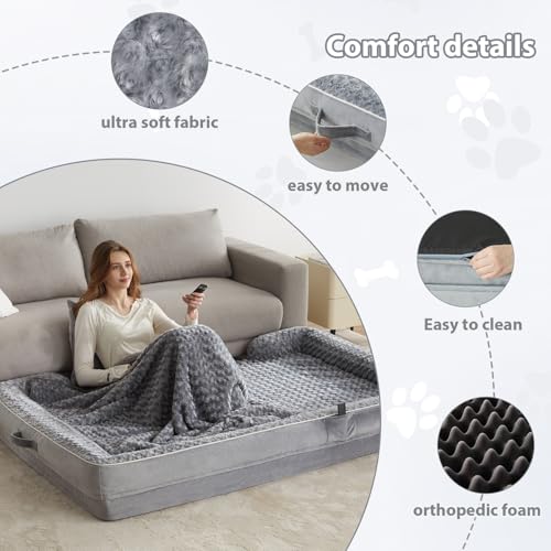 Orthopedic Washable Human Dog Bed for Adult & Dog Cozy Sleep (71.0"l X 46.0"w X 7.0"th / Grey)