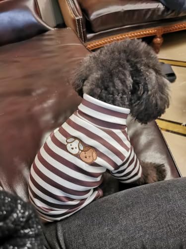 Turtleneck Dog Shirt Cute Doggie Embroidery Super Soft Dog Sweatshirt Stretchy Striped Puppy Pullover for Cats Small Medium Large Dogs (Black Striped / X-Small)