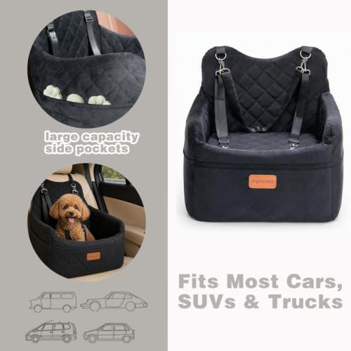 Dog Car Seat for Small Dogs Up to 30 lbs with Safety Tether (Black / M)