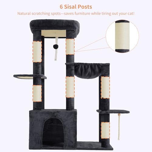 Heavy Duty Cat Tree with Large Base for Large Indoor Cats HCT026G (Smoky Gray / L)