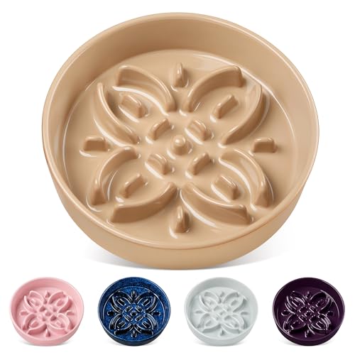Ceramic Slow Feeder Dog Bowls (M-1.5 Cups / Brown)