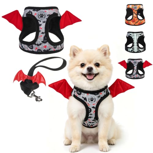 Small Dog Harness and Leash Set (Small(Chest Girth 14.5" - 16") / Halloween Grey)