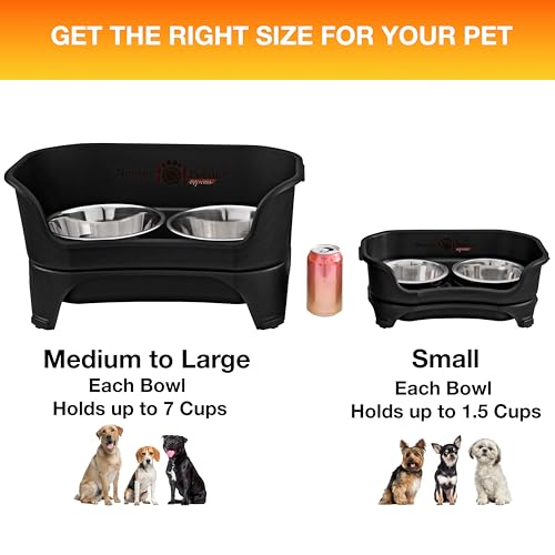 Express Mess Proof Dog Bowls Elevated for Small Breeds Under 15 Lb (Small w/ Standard Bowls / Midnight Black)