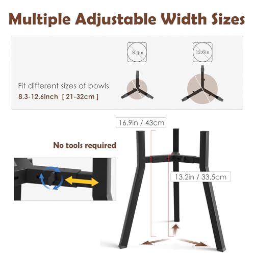 Raised Dog Bowl Stand (Black-FX / Height: 16.9", Width: 8.3-12.6")