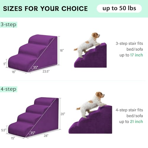 4 Step Dog Stairs Pet Ramp for High Beds (Purple / 4-Step 20"H)