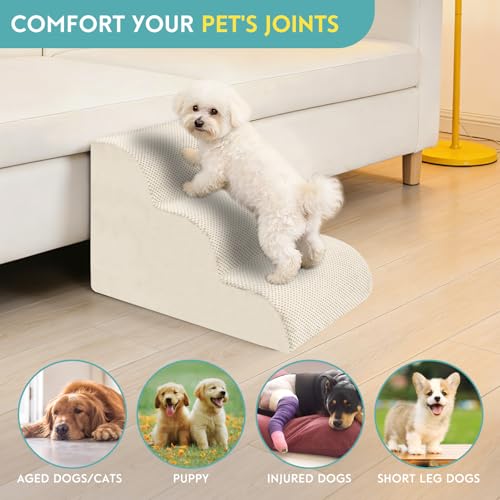 Dog Stairs for Small Dogs (Beige / 3-Step (H: 15.7IN))
