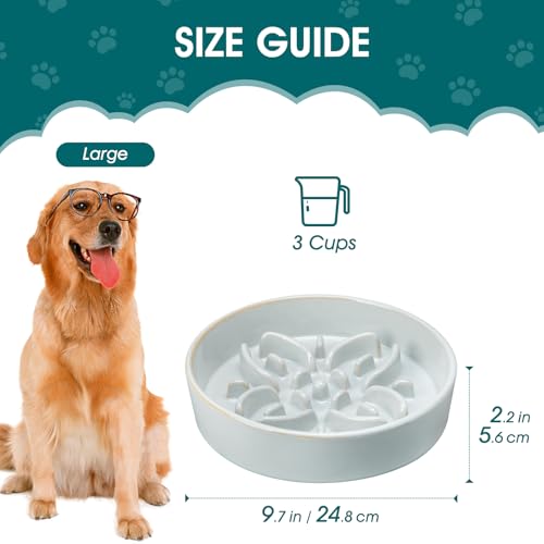 Ceramic Slow Feeder Dog Bowls (L-3 Cups / Grayish Cyan)