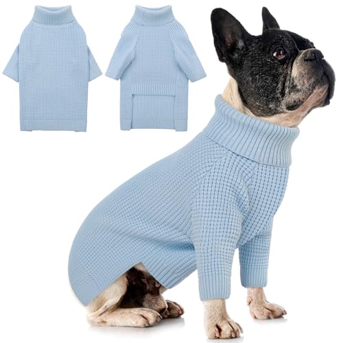 Dog Sweaters for Medium Dogs Waffle Knit Long Sleeve Dog Sweater (Blue / Medium)
