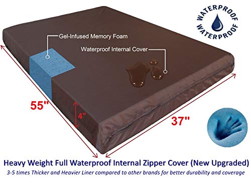 XXL Waterproof Orthopedic Premium Memory Foam Dog Bed for Large Dogs (55X37X4 Inch XXL / MicroSuede in Brown)