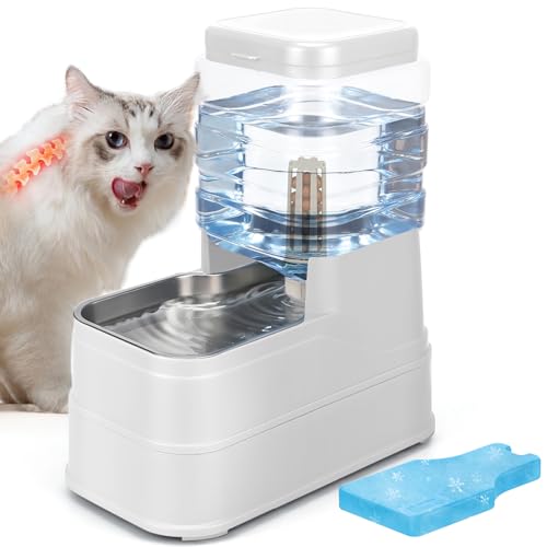 1.6 Gallon Pet Automatic Dog Water Dispenser Cat Gravity Waterer Feeder with Stainless Steel Bowl 8L Large Capacity Puppy Feeding Raised Bowls with Filter (White / 6L(1.6 Gallon))