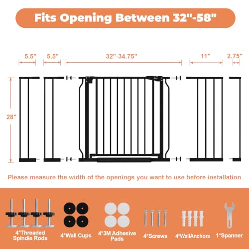 29" 58" Extra Wide Baby Gate (Black / 32-58"Wide, 28"Tall)