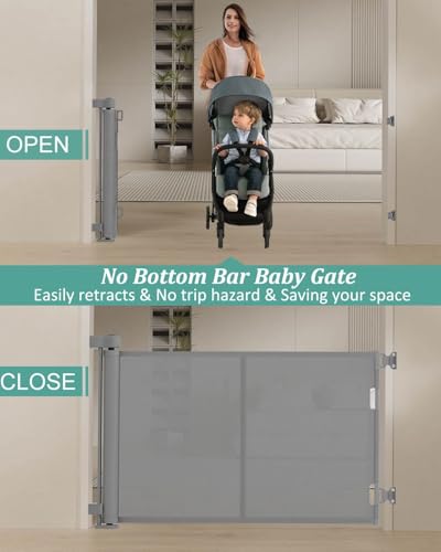 50 inch Reinforced Retractable Baby Gates 42 inch Tall (Gray / 42" Tall x 50" Wide)