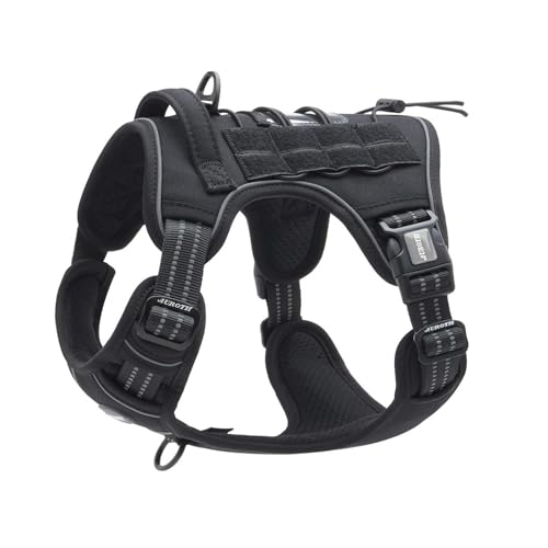 Tactical Dog Harness Medium Sized Dog No Pull Adjustable Dog Vest (Black / M(Neck:16-22",Chest:22-33"),35-50 lbs)